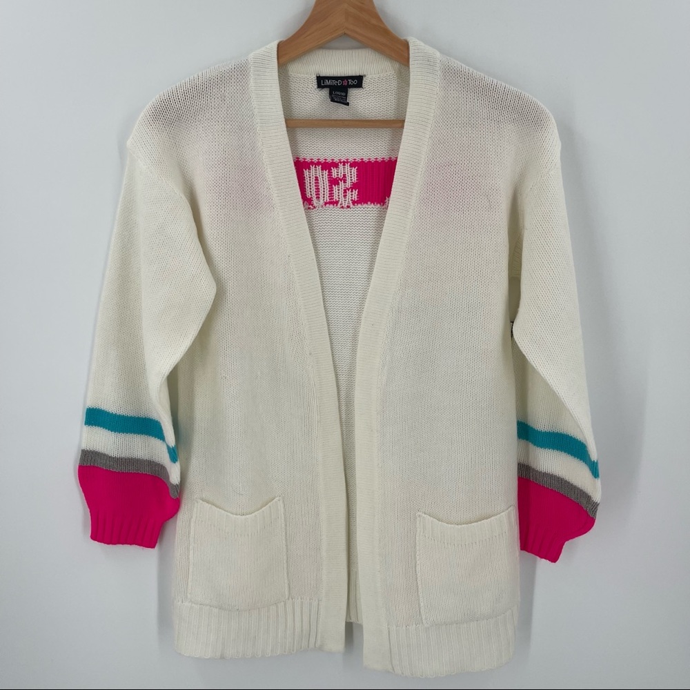 Limited Too Varsity Cardigan Sweater “Girl Squad” Open Front Size Large